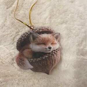 Holiday Fox in Acorn Ornament - Brown Plush Accent